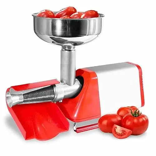 OMRA Spremy electric tomato strainer with red die-cast housing