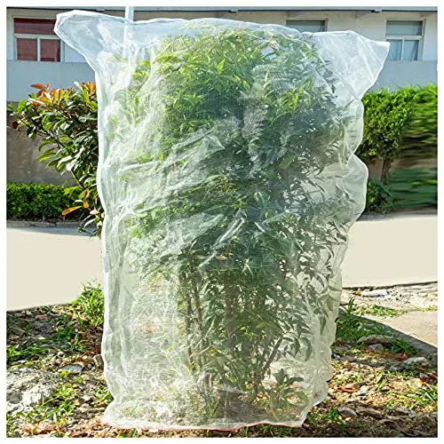 KXCOFTXI white drawstring netting bag covering a potted plant