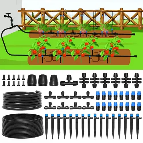 MIXC 230FT drip irrigation kit with adjustable nozzles and tubing