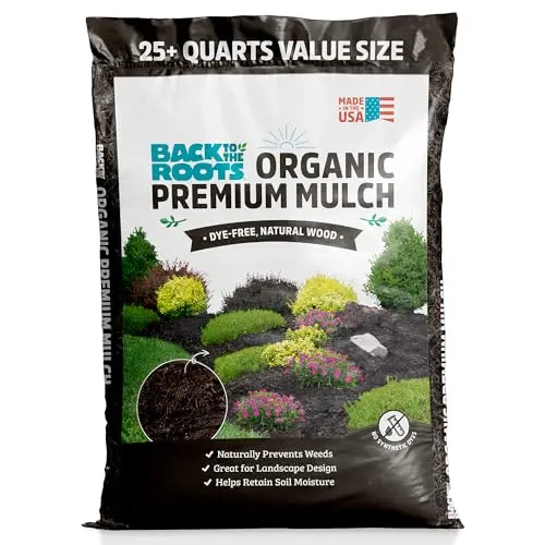 Bag of Back to the Roots Organic Premium Mulch for raised beds and gardens.